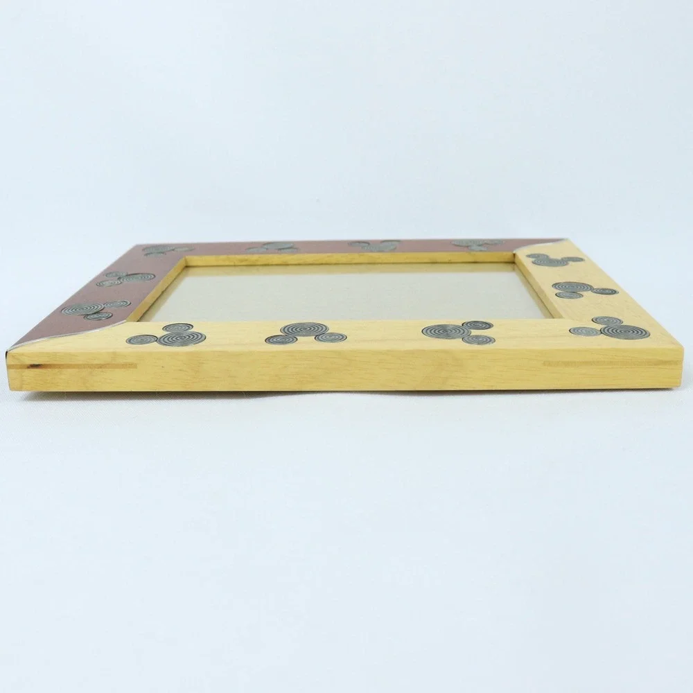 Disney Two Tone Wooden Picture Photo Frame Mickey Mouse Ears Swirl Metal 4x6